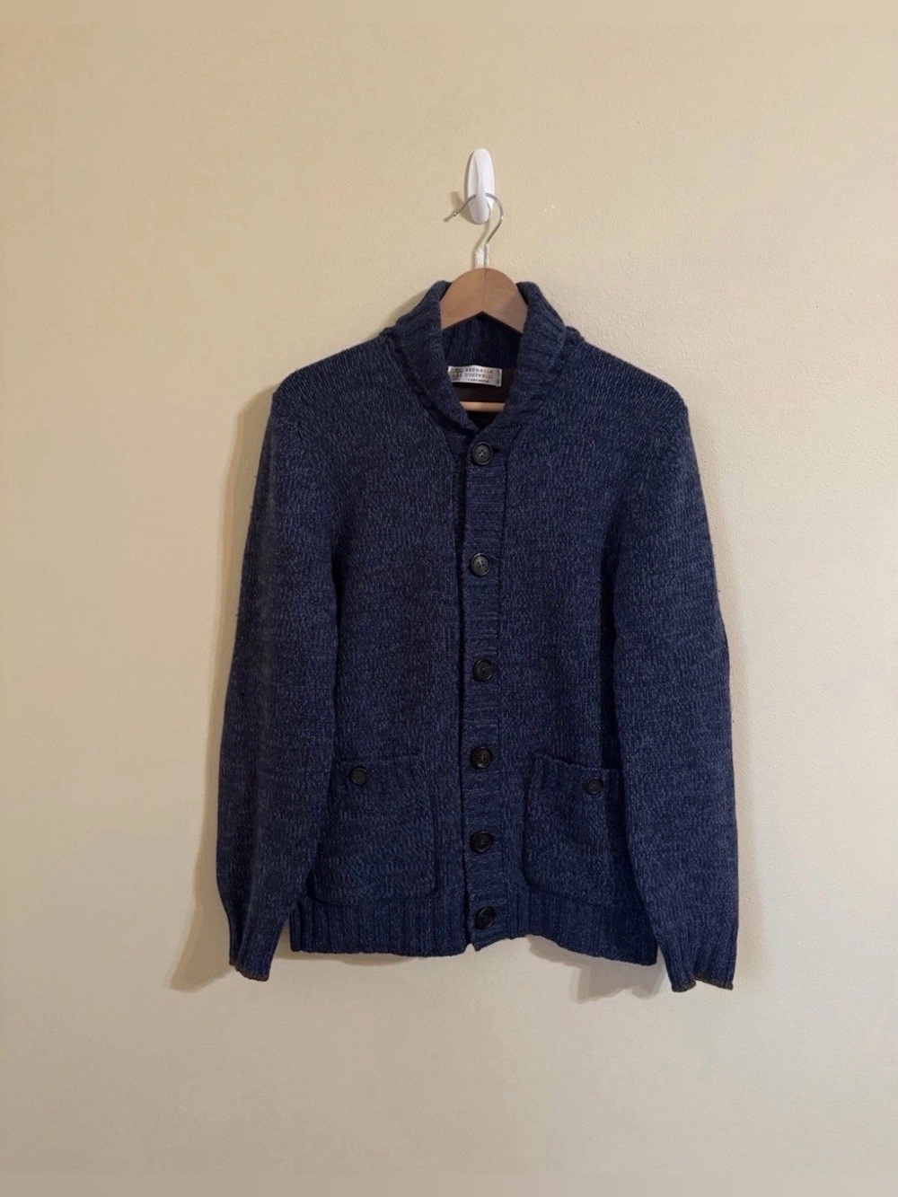 Brunello Cucinelli 100% Cashmere Shawl Collar Cardigan Sweater Navy Blue 48